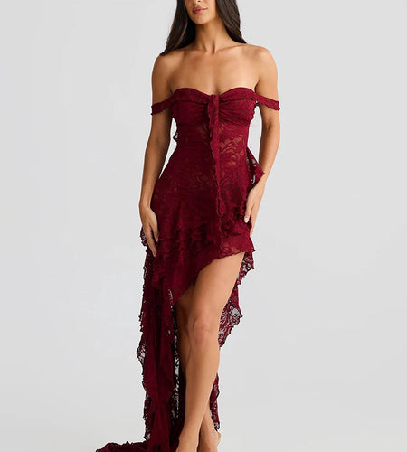 Lace Ruffle Sexy Maxi Dress Women Fashion Summer Off-shoulder Strapless Sleeveless Backless Beach Holiday Club Dress