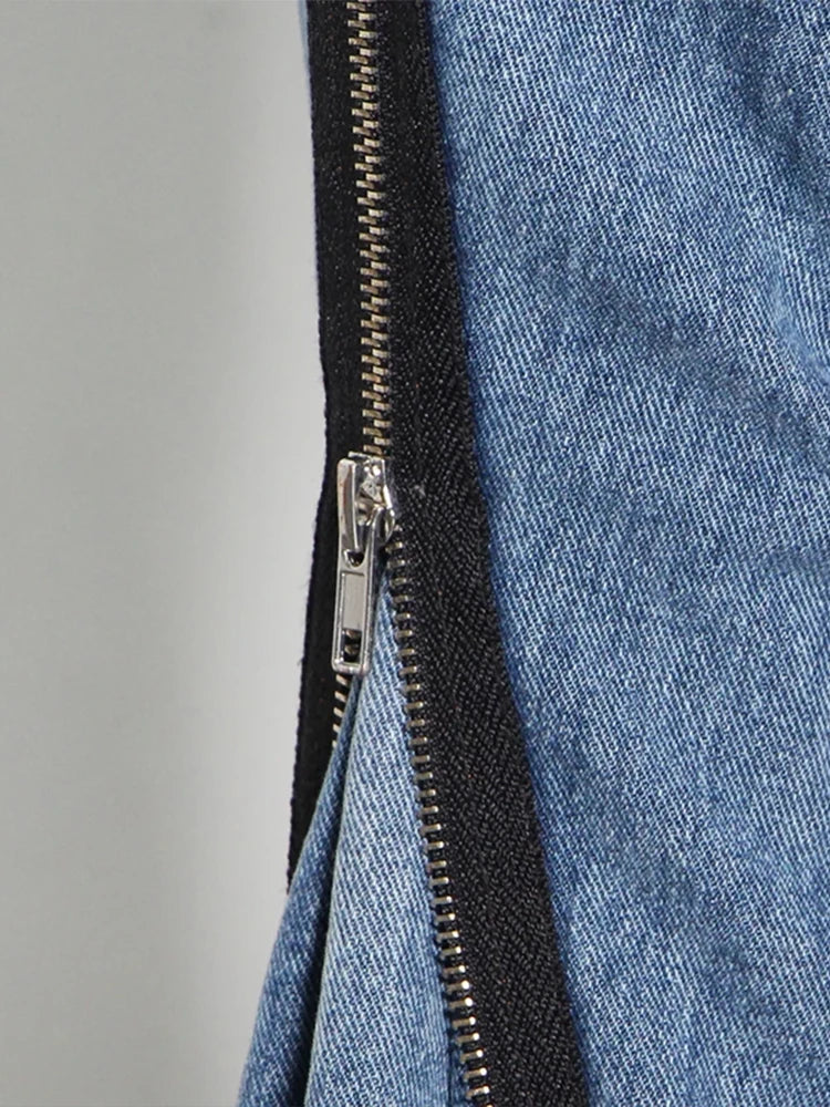Designer Patchwork Zipper Jeans For Women High Waist Spliced Button Streetwear Full Length Pants Female Fashion New