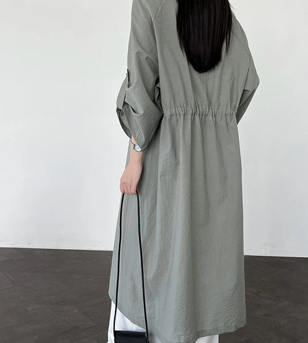 Green Thin Perspective Big Size Long Jacket New Lapel Stand Collar Sleeve Women Coat Fashion Spring Autumn 2025 1DJ1285