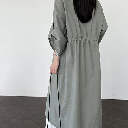 Load image into Gallery viewer, Green Thin Perspective Big Size Long Jacket New Lapel Stand Collar Sleeve Women Coat Fashion Spring Autumn 2025 1DJ1285
