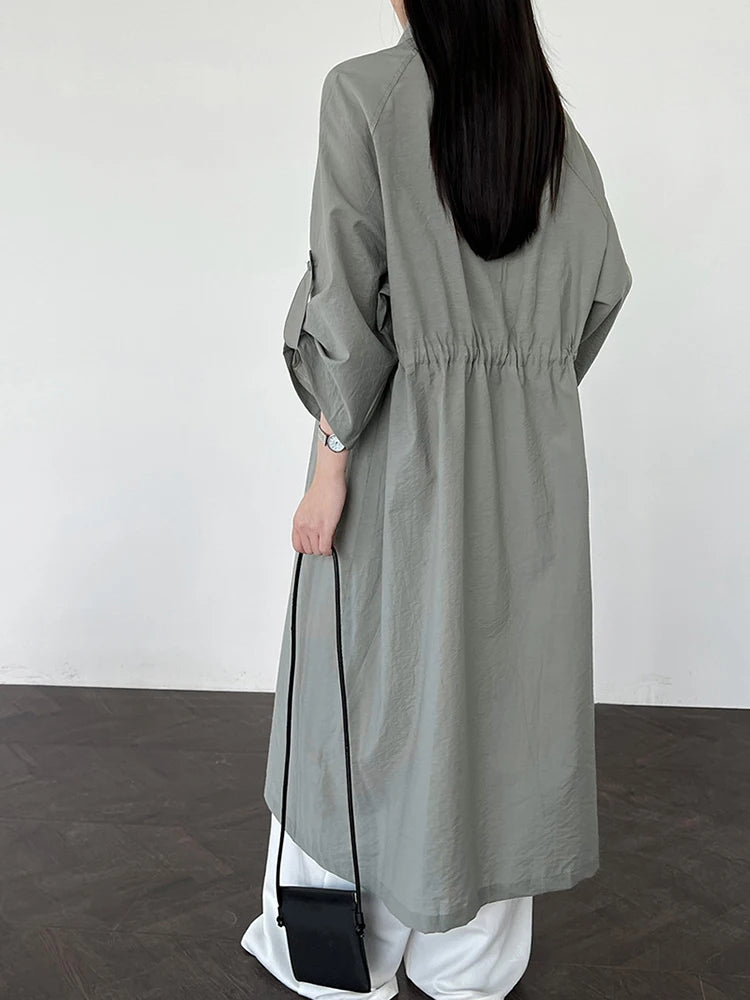 Green Thin Perspective Big Size Long Jacket New Lapel Stand Collar Sleeve Women Coat Fashion Spring Autumn 2025 1DJ1285