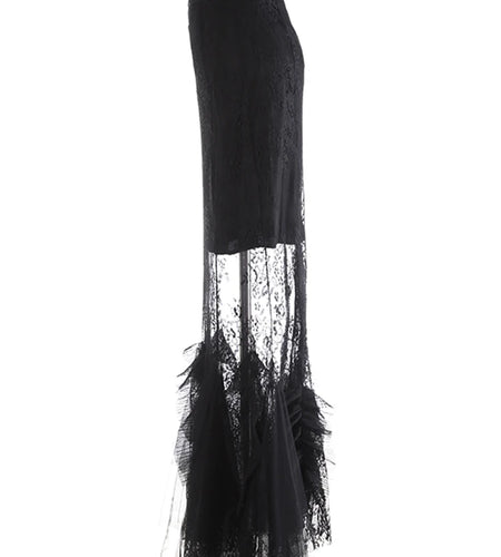 High Waist Black Lace Perspective Embroidery Mermaid Half-body Skirt Women Fashion Tide New Spring Autumn 2025 1DJ0986