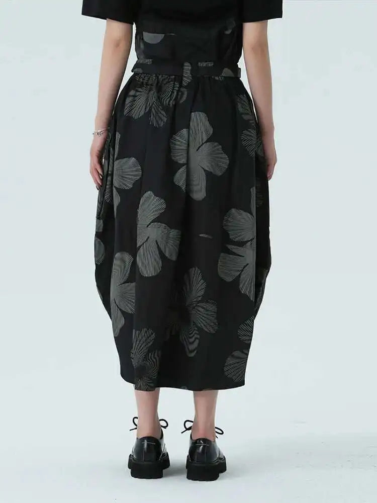 High Elastic Waist Black Pattern Printed Shaped Elegant Half-body Skirt Women Fashion Tide New Spring Autumn 2025 1DH4958