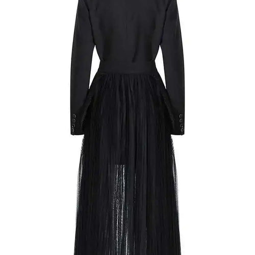Load image into Gallery viewer, Half-body Skirt Pleated Mesh Two Pieces Suit New Lapel Long Sleeve Black Loose Women Fashion Spring Autumn 2025 1DE6625
