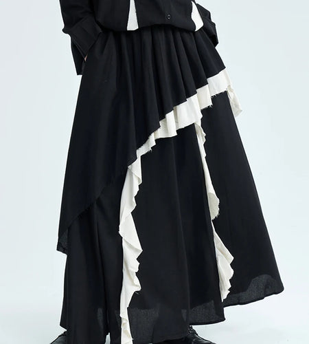 High Elastic Waist Apricot Color-block Burr Irregular Half-body Skirt Women Fashion Tide New Spring Autumn 2025 1DJ0388