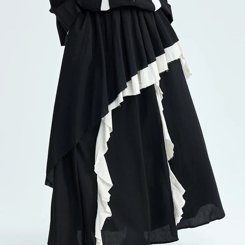 Load image into Gallery viewer, High Elastic Waist Apricot Color-block Burr Irregular Half-body Skirt Women Fashion Tide New Spring Autumn 2025 1DJ0388
