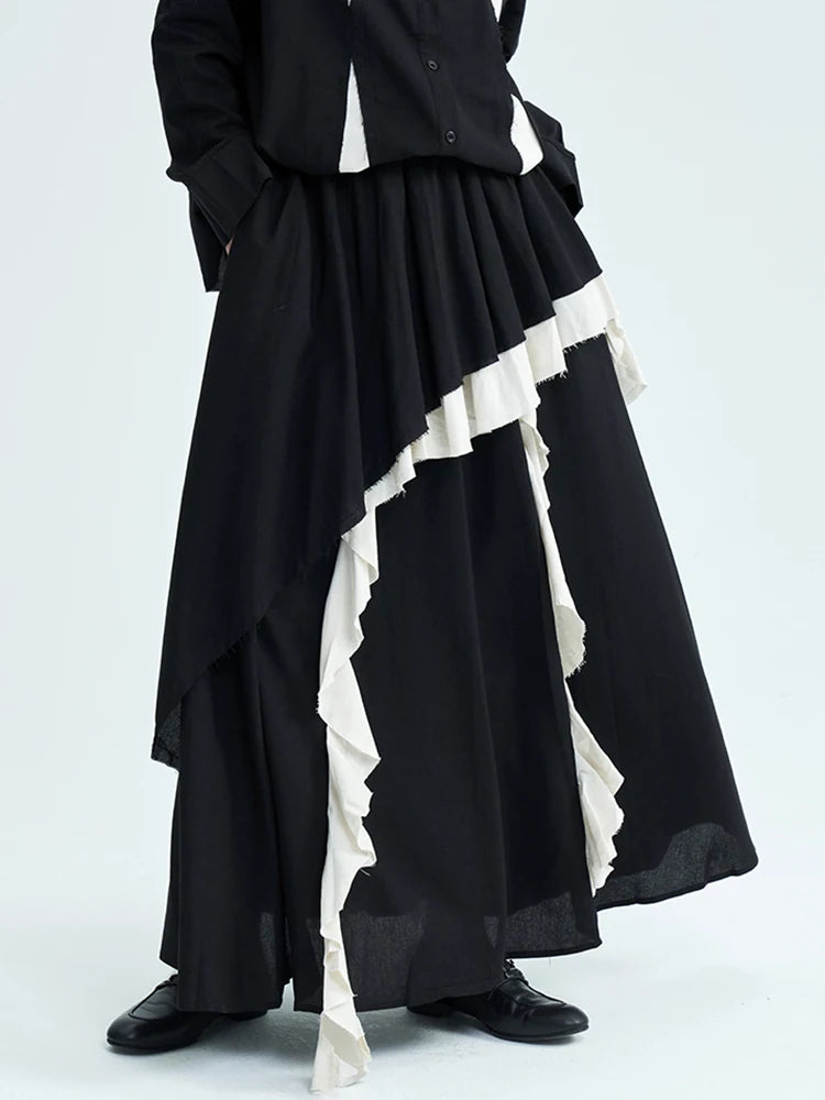 High Elastic Waist Apricot Color-block Burr Irregular Half-body Skirt Women Fashion Tide New Spring Autumn 2025 1DJ0388