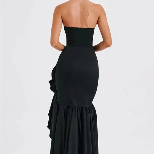 Load image into Gallery viewer, Strapless High Split Ruffle Long Dress For Women Fashion Off-shoulder Backless Sleeveless Bodycon Club Party Sexy Dress
