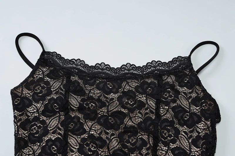 Lace Spaghetti Strap Sexy Mini Dress For Women Robe Fashion Off-shoulder Sleeveless Backless Floral Print Skinny Dress