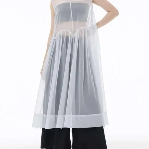 Load image into Gallery viewer, Women Black Big Hem Mesh Big Size Elegant Perspective Dress New Round Neck Sleeveless Fashion Spring Summer 2025 1DH6298
