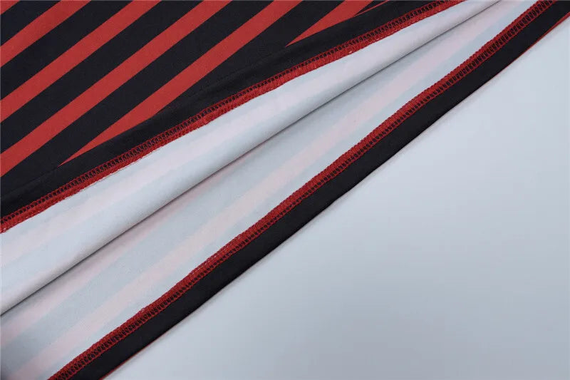 Striped Print Sexy Two Piece Set Women Floral V Neck Long Sleeve T-shirt And Mini Skirt Matching Set Sexy Two Piece Set