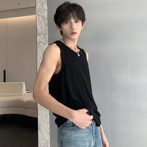 Load image into Gallery viewer, Men&#39;s Vest T-shirt Simple Round Collar Solid Color Male Sleeveless Tops Casual Men Clothing Spring Fashion 9C4912
