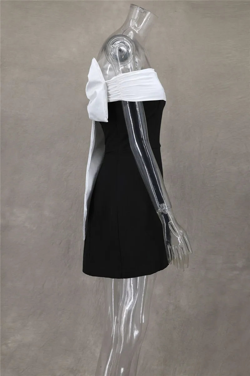 Bow Backless Sexy Mini Dress For Women Robe Elegant Off-shoulder Strapless Sleeveless A-line Club Sexy Dress Vestido