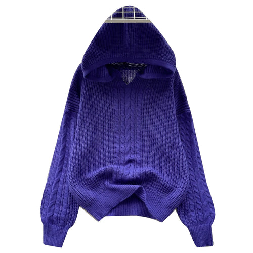 Load image into Gallery viewer, Korean Women Black Twists Hooded Knitted Sweater Fashion Blue Loose Long Sleeve Lady Green Pullovers Tops Casual Autumn Winter
