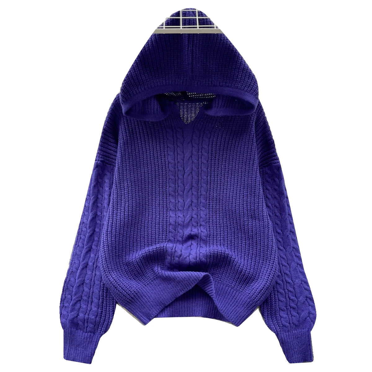 Korean Women Black Twists Hooded Knitted Sweater Fashion Blue Loose Long Sleeve Lady Green Pullovers Tops Casual Autumn Winter