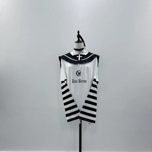 Load image into Gallery viewer, Japanese Y2k Tops Women Clothes Contrast Color Striped Tshirt Sailor Collar Punk Camisetas Casual Fashion Long Sleeve T Shirts
