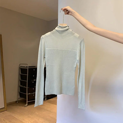 Load image into Gallery viewer, Retro Korean Version Women Solid Patchwork Elegant Knitted High Neck Sweater Autumn Winter Slim Pullovers Tops Simplicity Trendy
