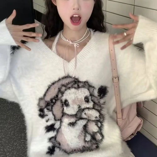 Load image into Gallery viewer, 2025 Preppy Style Grunge Sweater Harajuku  Oversize Fur Autumn Grunge Pullover Cartoon Jacquard Kawaii Cute Loose Women Jumpers
