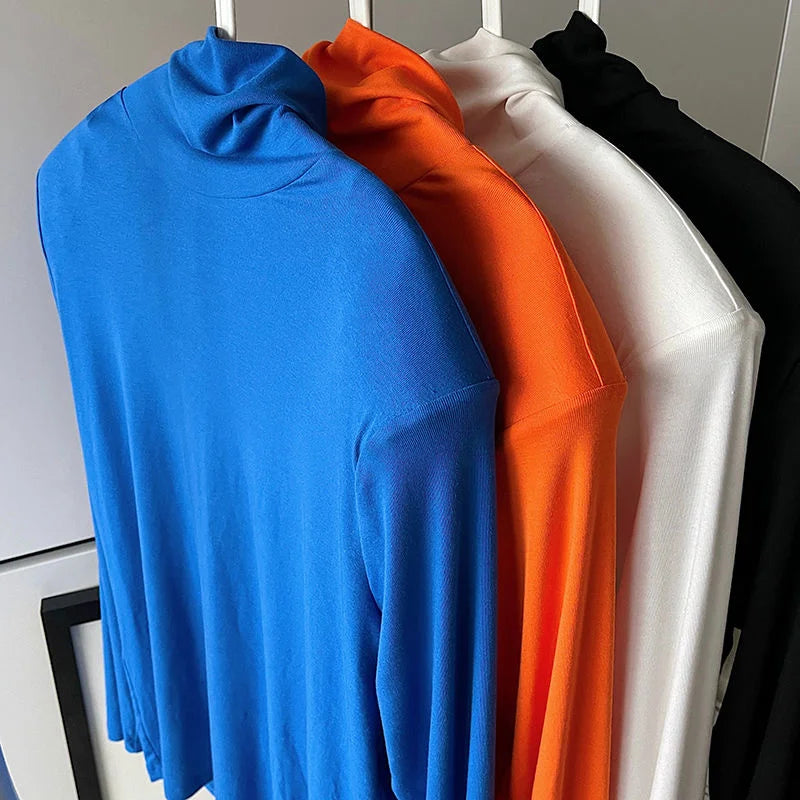 Autumn Men's T-shirt Turtleneck Solid Collar Shoulder Pad Long Sleeve Slim Fit Tops Solid Color Pullover Top 9A2222