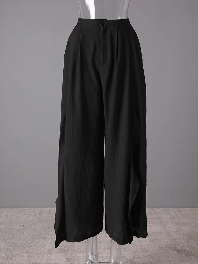 High Waist Yellow Irregular Ruffles Wide Leg Long Pants New Trousers Women Fashion Tide Spring Autumn 2025 CPG3259