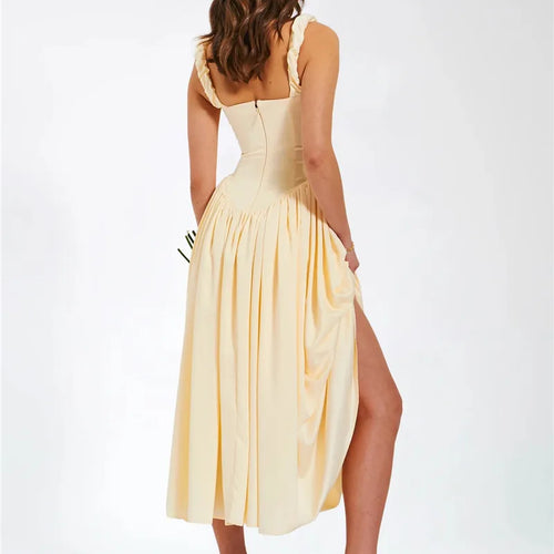 Load image into Gallery viewer, Elegant Satin Backless Midi Dress For Women High Quality Sundress Fashion Square Collar Sleeveless Loose Pleated Dress
