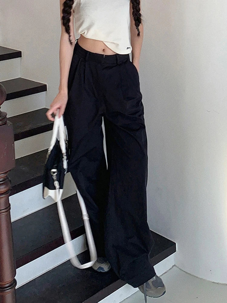 Colorblock Casual Wide Leg Pants For Women High Waist Loose Trousers Female Autumn Clothing Fashion Style