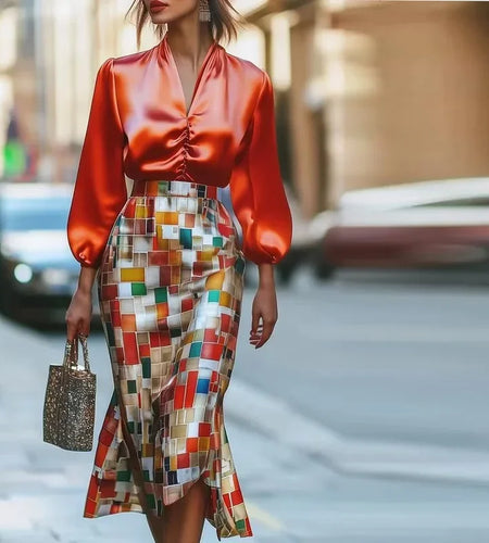 Maxi Skirts for Woman Mermaid Wrap Rainbow Plaid 2025 Summe Elegant Party Prom Women Midi Skirts fit Office Lady