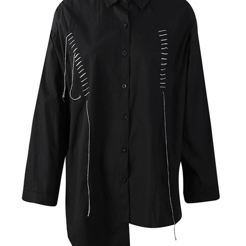 Load image into Gallery viewer, Women Black Topstitched Irregular Big Size Blouse New Lapel Long Sleeve Shirt Fashion Tide Spring Autumn 2025 30A2056
