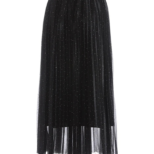 Load image into Gallery viewer, High Elastic Waist Black Pleated Rhinestones Shining Half-body Skirt Women Fashion Tide New Spring Autumn 2025 1DJ1271
