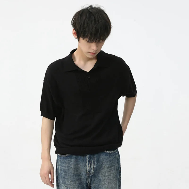 Men's Short Sleeve T-shirt Summer Korean Style Simple Solid Color Lapel Trend Fashion Loose Casual Male Top 9C5617