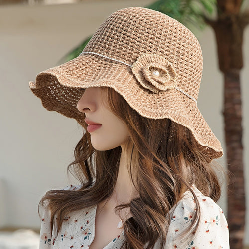 Load image into Gallery viewer, Summer Hats For Women Fashion Hollow Straw Hat  Flowers Design Sun Hat Travel Beach Sun Cap
