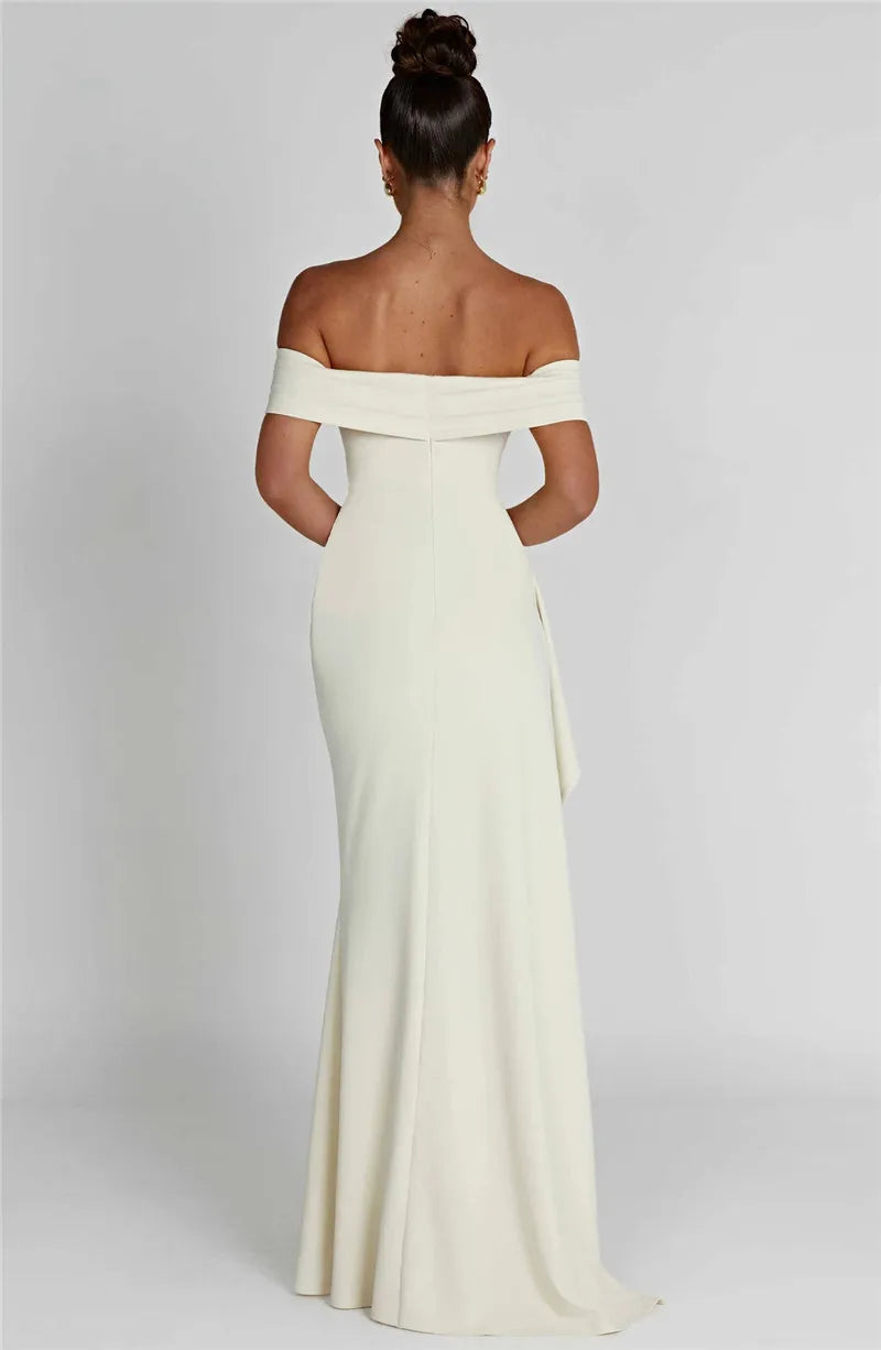 Elegant Off-shoulder High Split Maxi Dress Women Fashion Strapless Sleeveless Backless Bodycon Club Party Sexy Dress