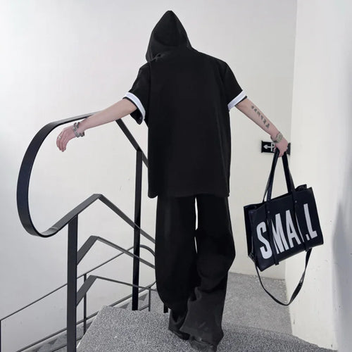 Load image into Gallery viewer, Men's Summer Two-piece Suit Hooded Contrast Color Short Sleeve Sweatshirts Casual Male Elastic Waist Pants Men Set 9W1507
