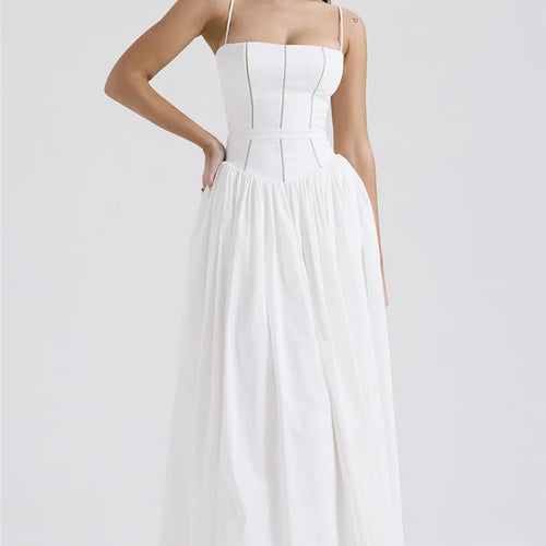 Load image into Gallery viewer, Elegant White Sundress Spaghetti Strap Backless Midi Dress For Women Fashion Sleeveless A-line Loose Long Dress New
