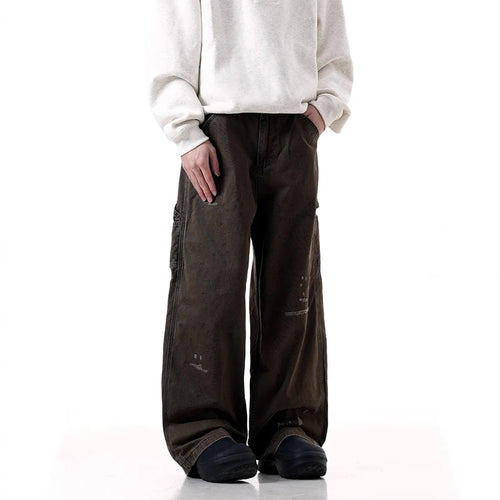 Load image into Gallery viewer, Men's Jeans New American Style Splashed Ink Denim Pants Male Solid Color Straight Wide Leg Trendy Male Trousers 9W1949
