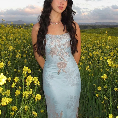 Load image into Gallery viewer, Elegant Floral Print Slips Backless Sexy Bodycon Maxi Prom Dress Summer Women Y2K Clothes Birthday Party Vacation
