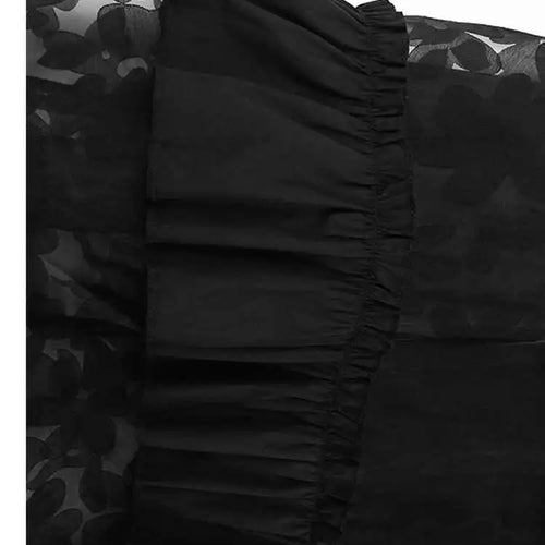 Load image into Gallery viewer, Women Black Flower Mesh Big Size Ruffles Casual Dress New Round Neck Long Sleeve Fashion Tide Spring Autumn 2025 1DH8213
