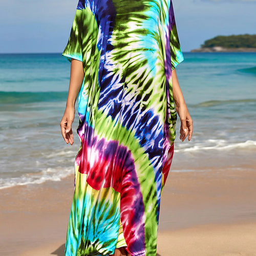 Load image into Gallery viewer, Colorful Kaftan Tunic Beach Cover Up Cover-ups Beach Dress Beach Wear Beachwear Loose Maxi Dress Female Women V4428
