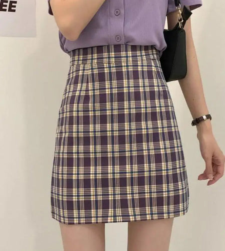 Autumn Korean Vintage Plaid Zipper A-line Short Skirt New Women Elegant High Waist Sexy Club Vacation Party Mini Half Skirt Chic