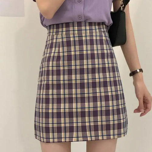 Load image into Gallery viewer, Autumn Korean Vintage Plaid Zipper A-line Short Skirt New Women Elegant High Waist Sexy Club Vacation Party Mini Half Skirt Chic
