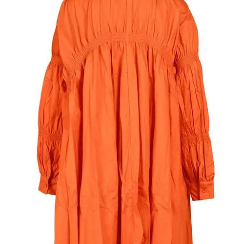 Load image into Gallery viewer, Women Orange Irregular Pleated Big Size Dress New Stand Collar Long Sleeve  Fashion Tide Spring Autumn 2025  1DF4807115
