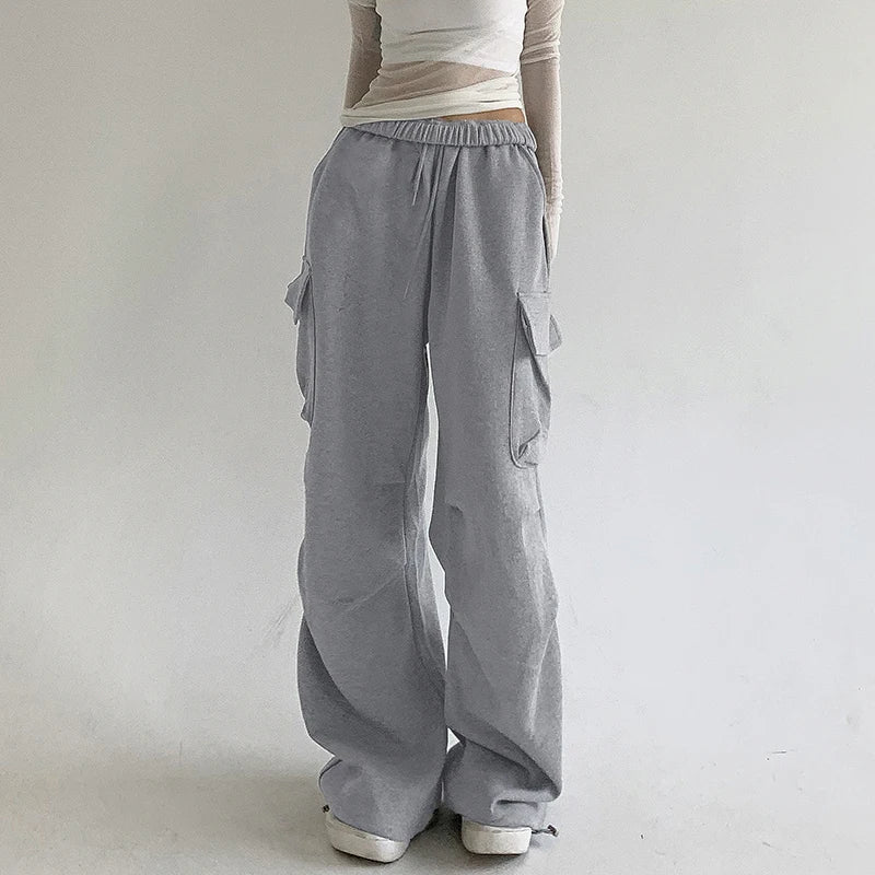 Casual Solid Drawstring Autumn Sweatpants Sports Draped Baggy Cargo Trousers Women Korean Basic Jogging Outfits