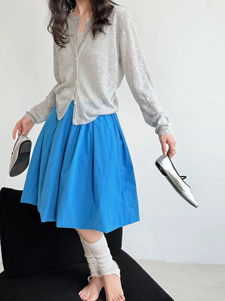 High Elastic Waist Blue Brief Elegant Bud Knee-Length Half-body Skirt Women Fashion Tide New Spring Autumn 2025 1DJ1113