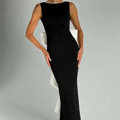 Load image into Gallery viewer, Elegant Pearl Bow Backless Sexy Maxi Dress Women Gown Fashion Sleeveless High Waist A-line Club Party Long Dress
