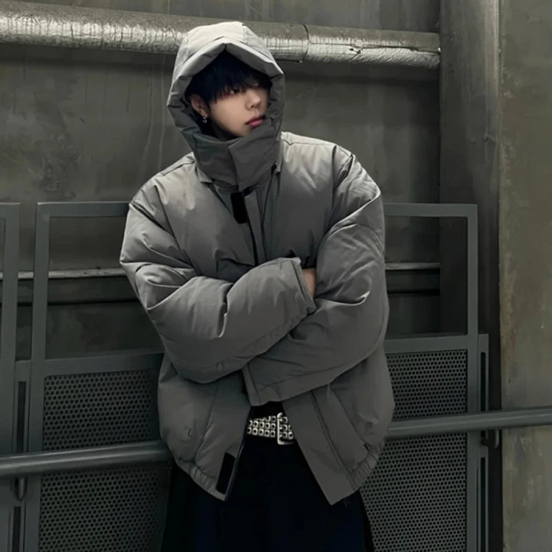Men's Cotton Coats Hooded Deconstruction Design Detachable Hat Solid Color Casual Male Padded Jacket Chic New Winter 9C9086