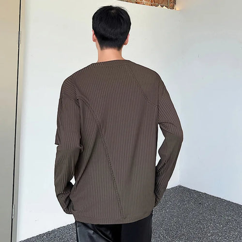 Load image into Gallery viewer, Drawstring Long Sleeve T-shirt New Fashion Men&#39;s Clothing Round Collar Solid Color Patchwork Top Autumn Trend 9C1350
