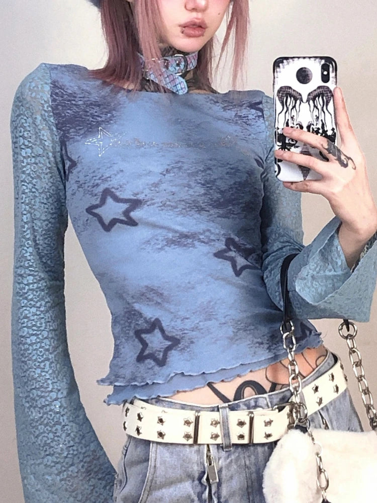 Y2k Aesthetic Leopard Patchwork Tshirts Women Harajuku Gothic Punk Basic T-shirt Streetwear Diamond Bottoming Tee Shirts Femme