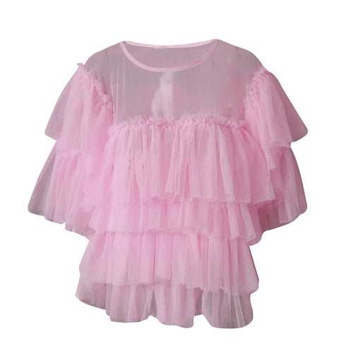 Load image into Gallery viewer, Mesh T-shirt Cake Half-body Skirt Two Pieces Suit New Round Neck Short Sleeve Women Fashion Spring Summer 2025 CPG3209
