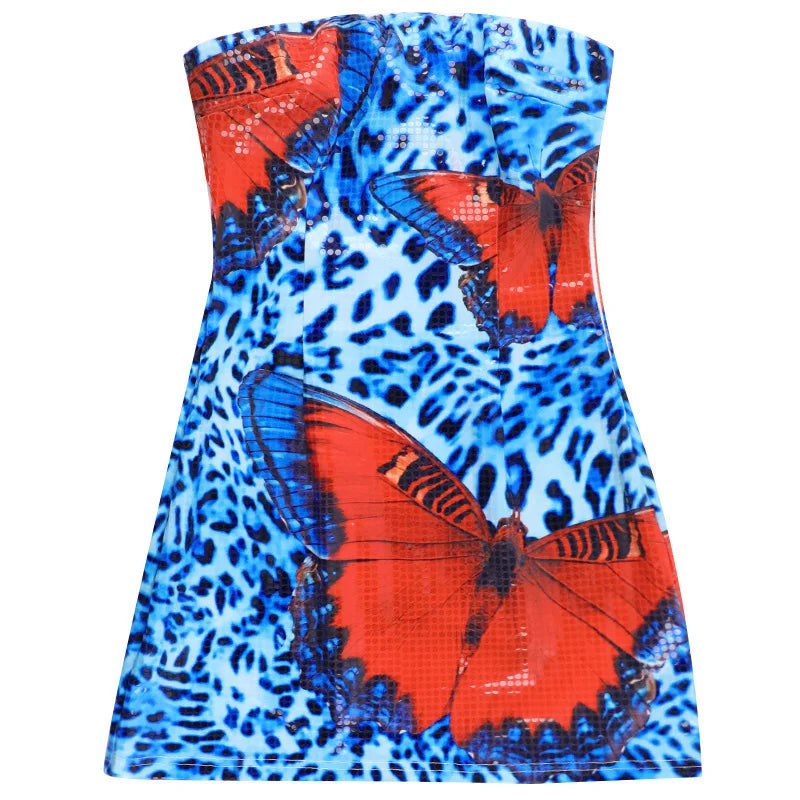 Sequins Off-shoulder Sexy Mini Dress Women Summer New Strapless Sleeveless Backless Beach Vacation Club Party Dress