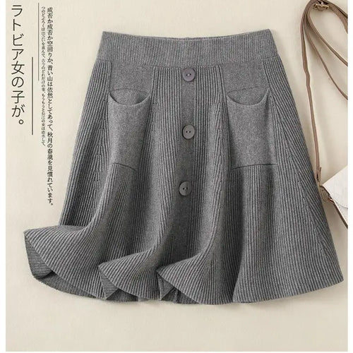 Load image into Gallery viewer, Autumn Winter Solid Slim Single Breasted Knitted Mini Pleated Skirts Women's Elastic High Waist A-line Short Skirt Sexy Club New
